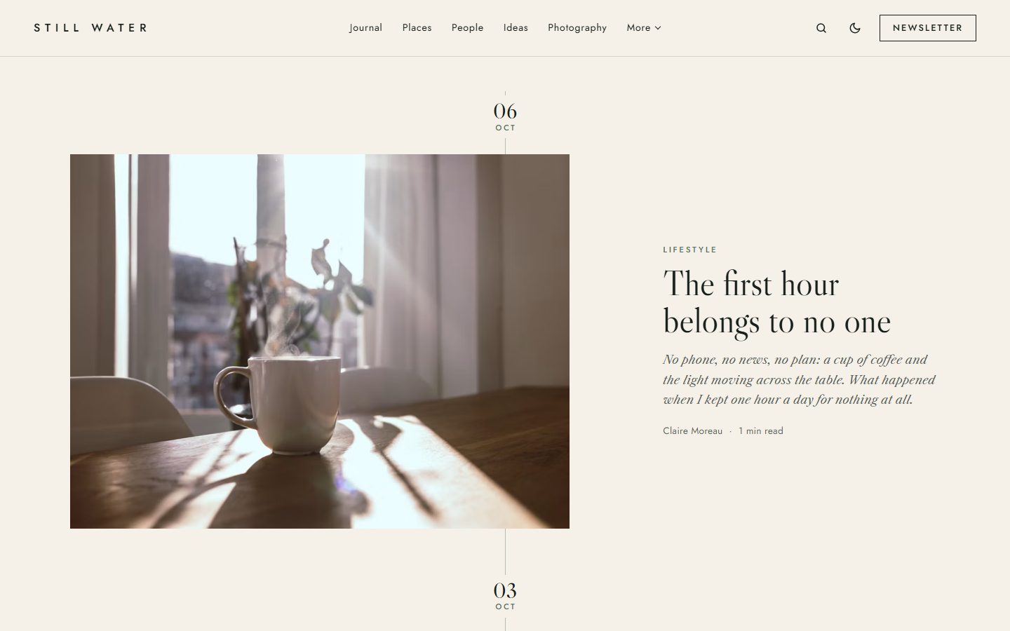 The journal: entries along a thread, with the dates on the line