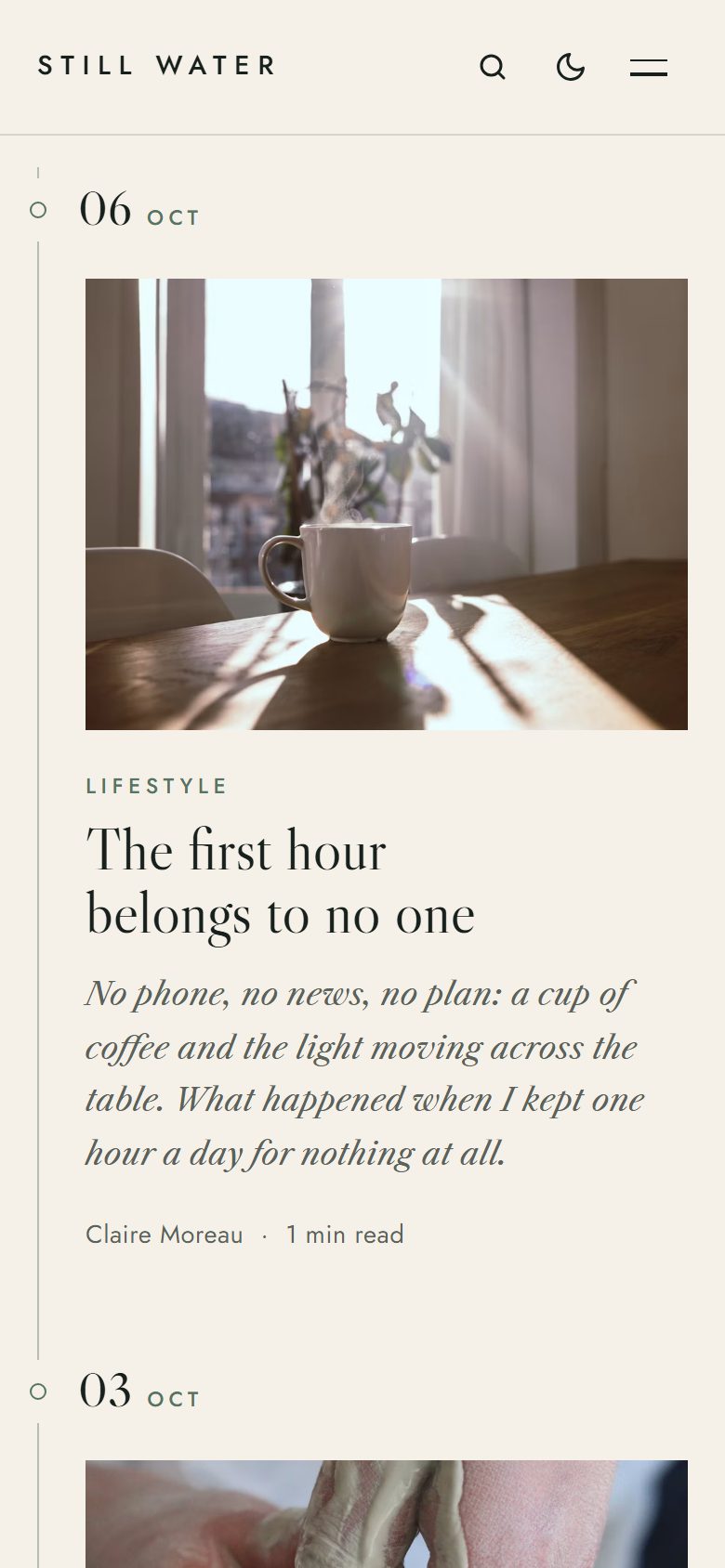 The journal timeline on a phone