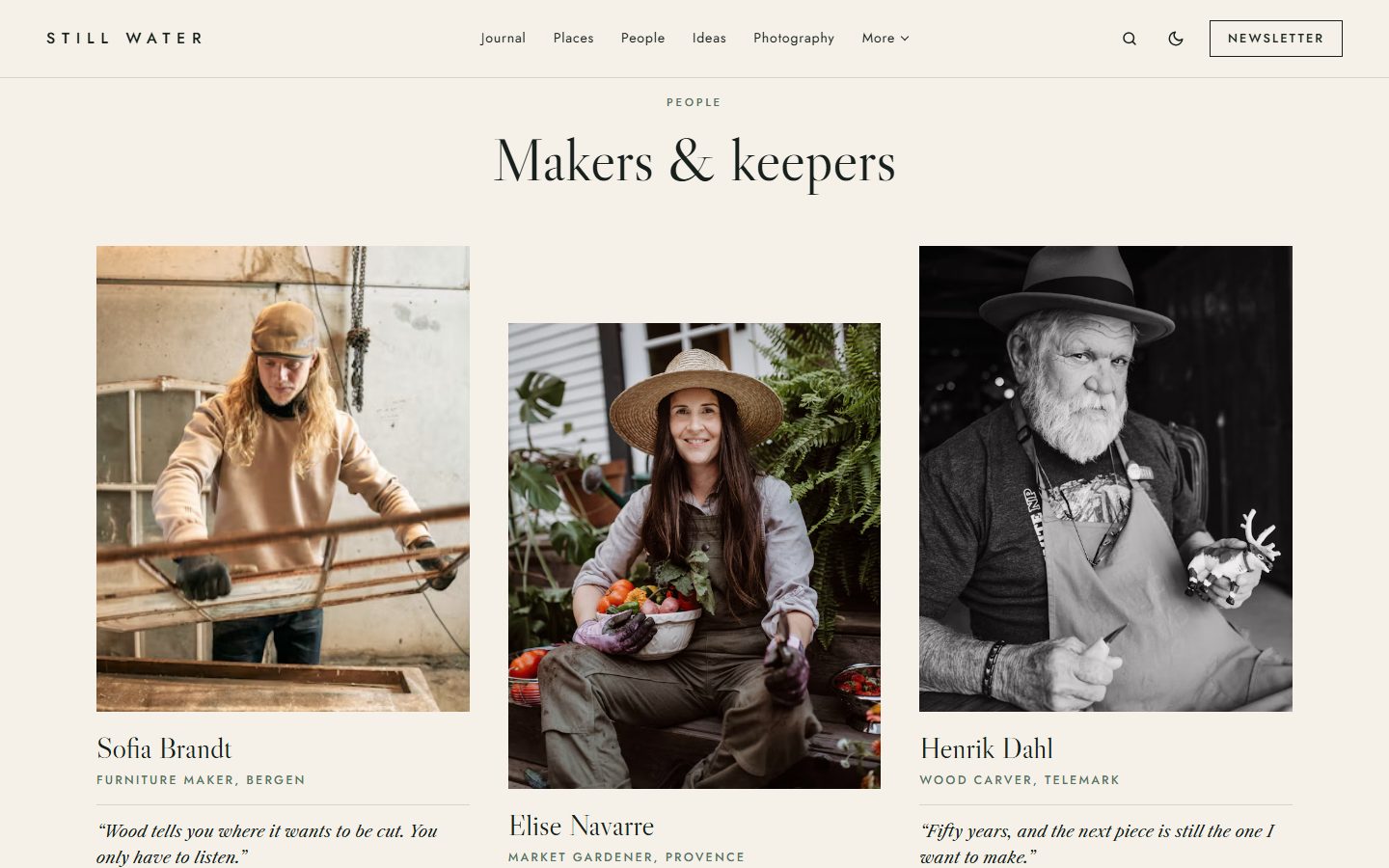 People: three portraits with a role and a quote